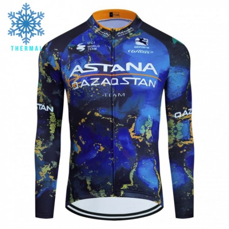 Wielershirt 2024 Astana Qazaqstan Winter Thermal Fleece - Blauw